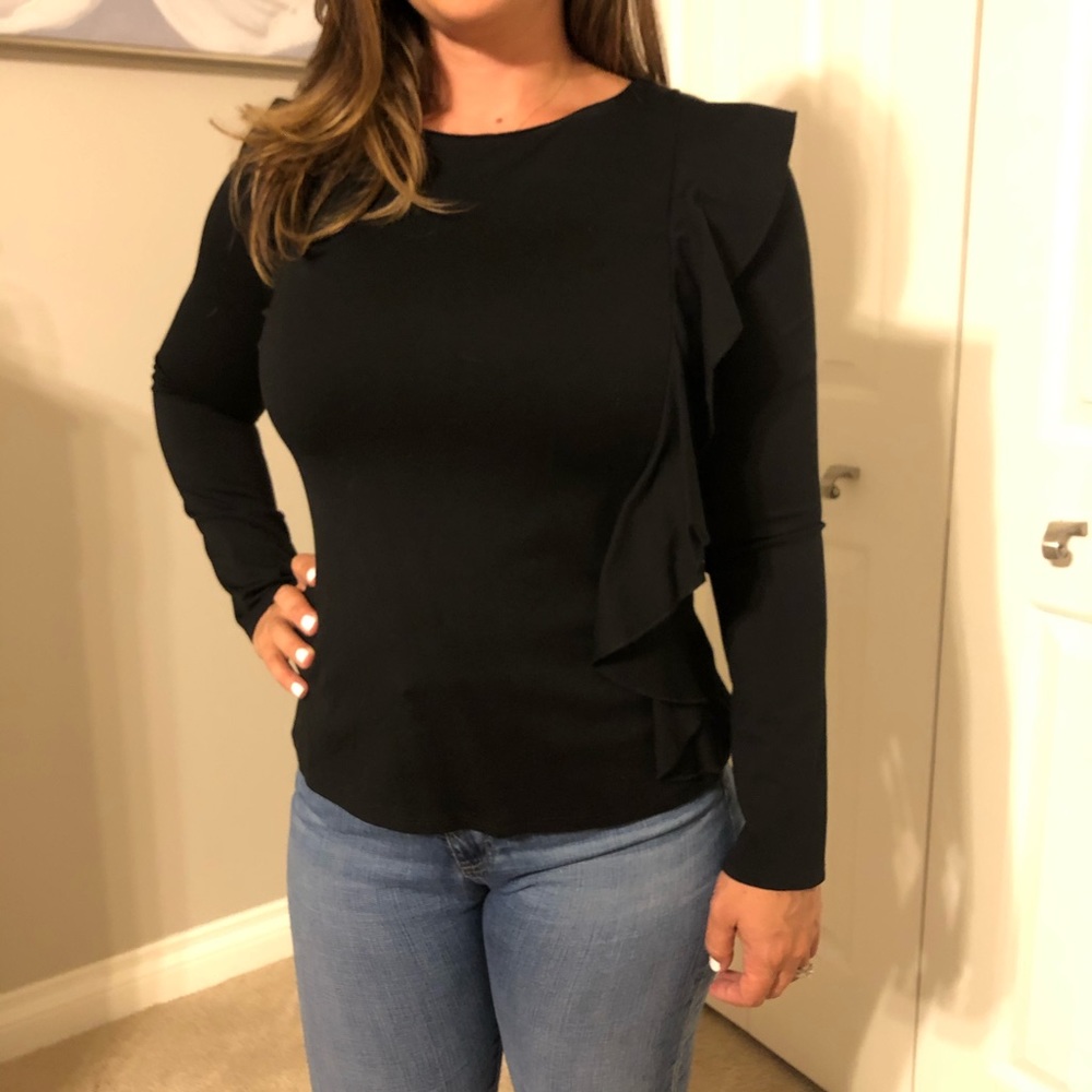 Halogen Black Ruffle Long-sleeve Top